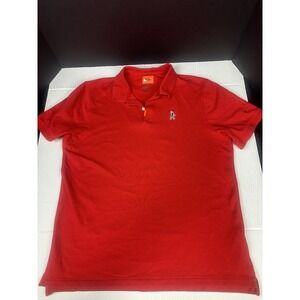 The Nike Polo Shirt Men Med Red Tiger Woods Fist Pump Logo Dri Fit